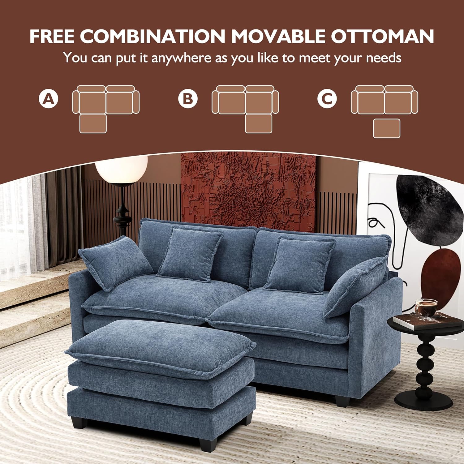 ihanherry 146-inch U-shaped modern sofa modular area cloud sofa wourant