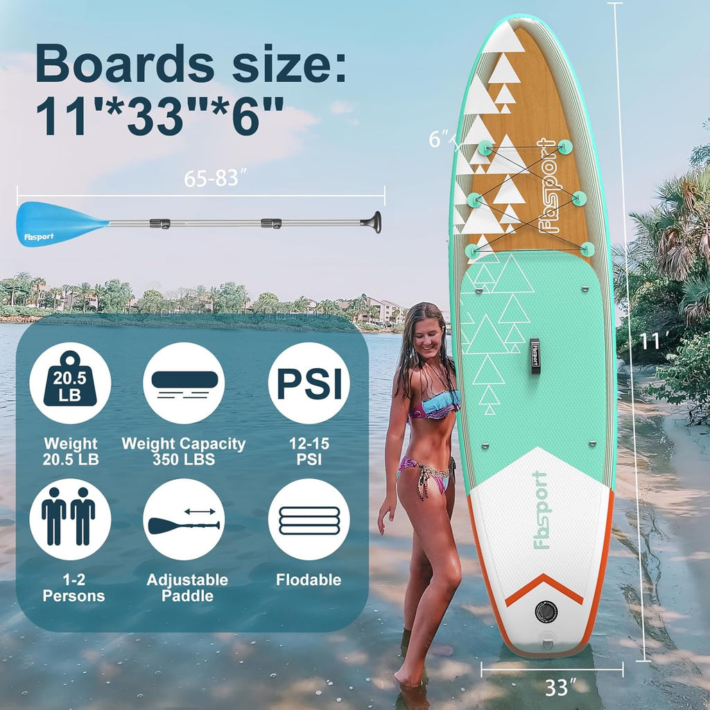 FBSPORT 11' Premium Stand Up Paddle Board Yoga Board with Durable SUP Accessories Carry Bag wourant