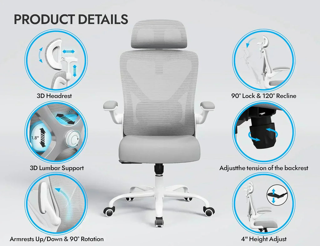 Office computer desk and chair gaming chair with lumbar support and headrest wourant
