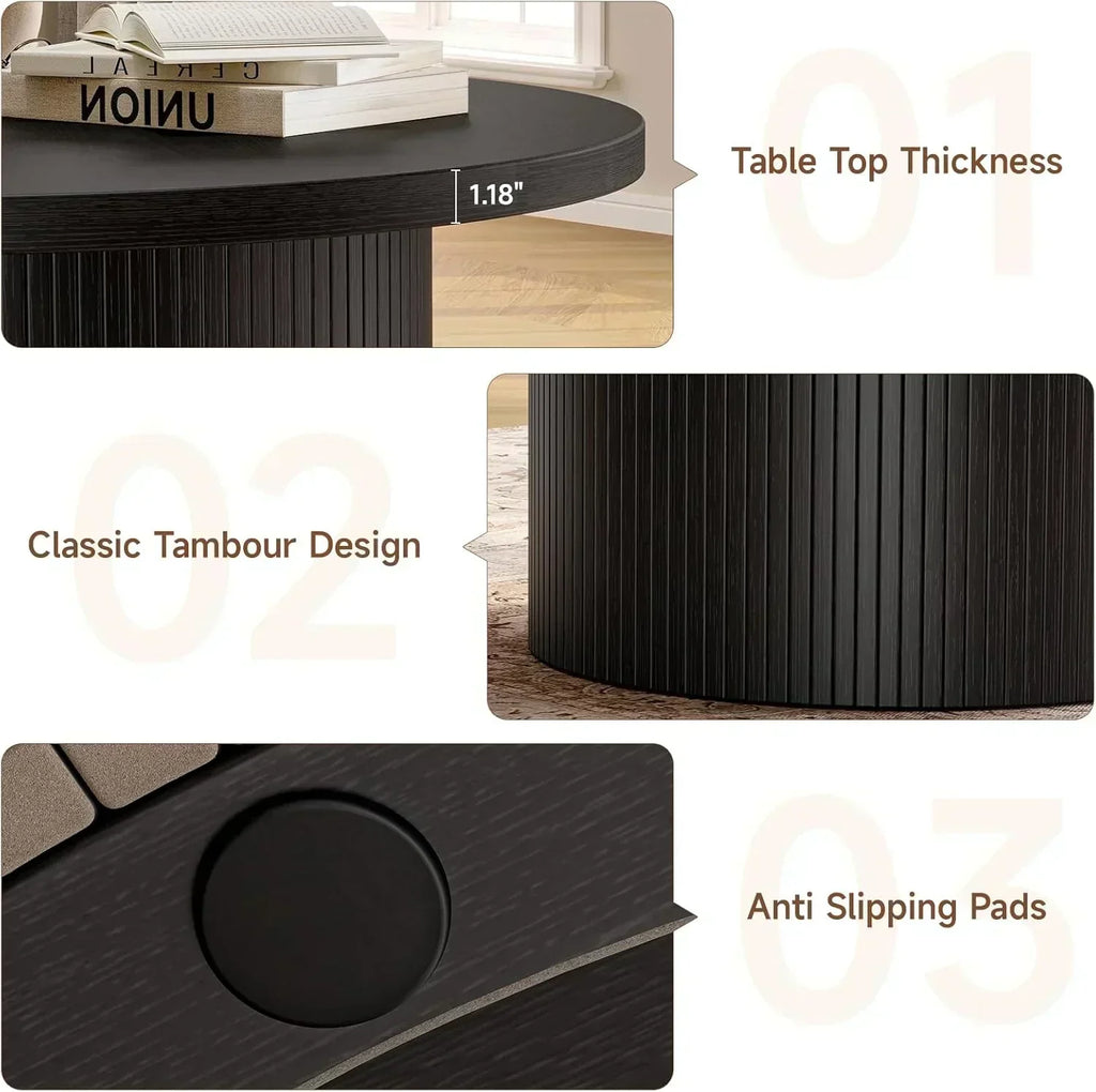 31.5 inch round coffee table living room roll-up coffee table mid-century modern wood coffee table wourant
