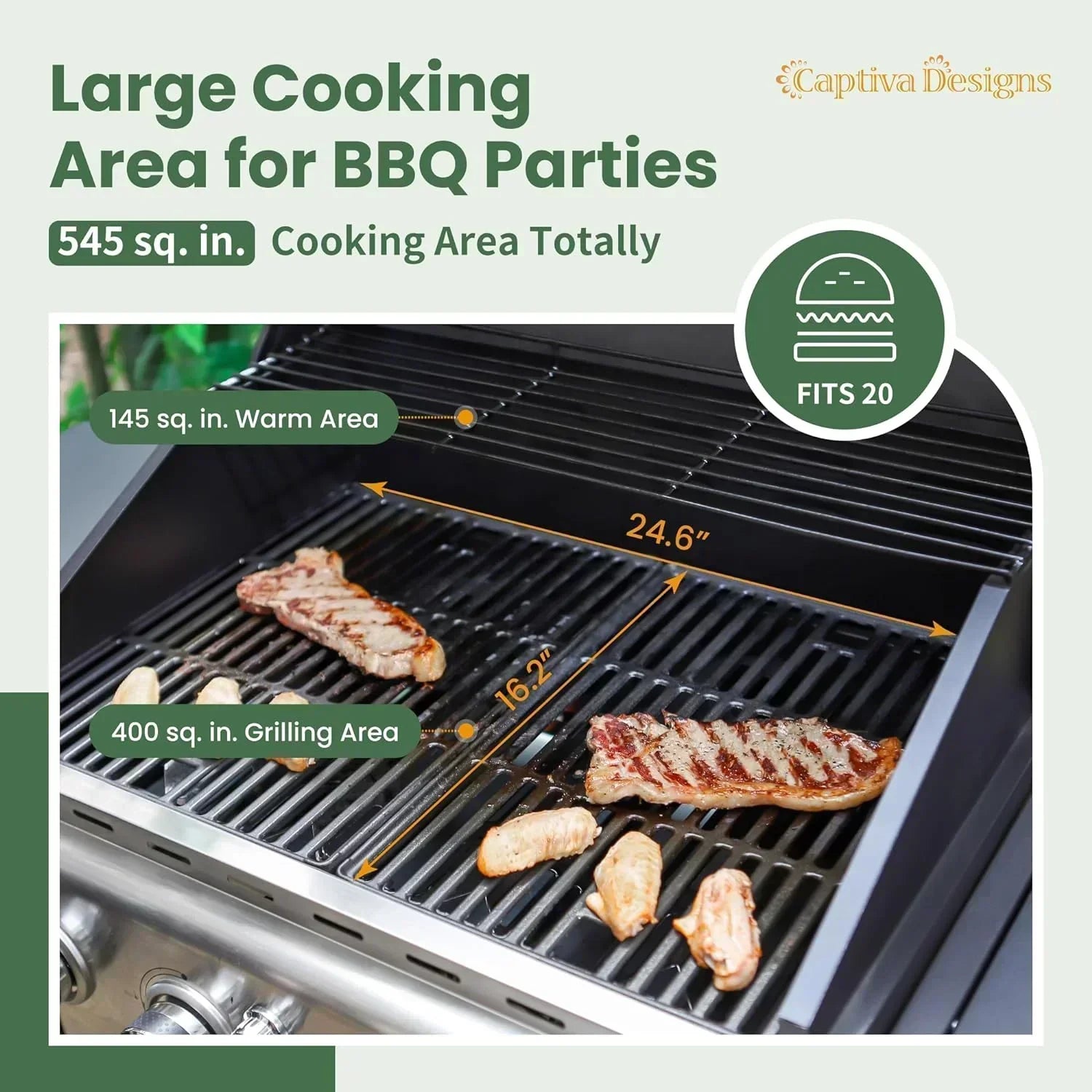 Captiva Designs 4-Burner Propane Gas BBQ Grill Side Burner Porcelain-Enameled Cast Iron Grates wourant