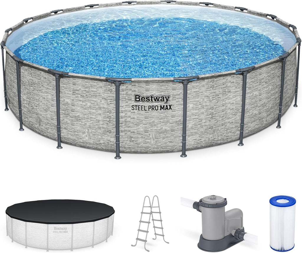 Steel Pro MAX 14 Foot x 48 Inch Round Metal Frame Above Ground Outdoor Swimming Pool Set wourant