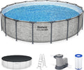 Steel Pro MAX 14 Foot x 48 Inch Round Metal Frame Above Ground Outdoor Swimming Pool Set wourant