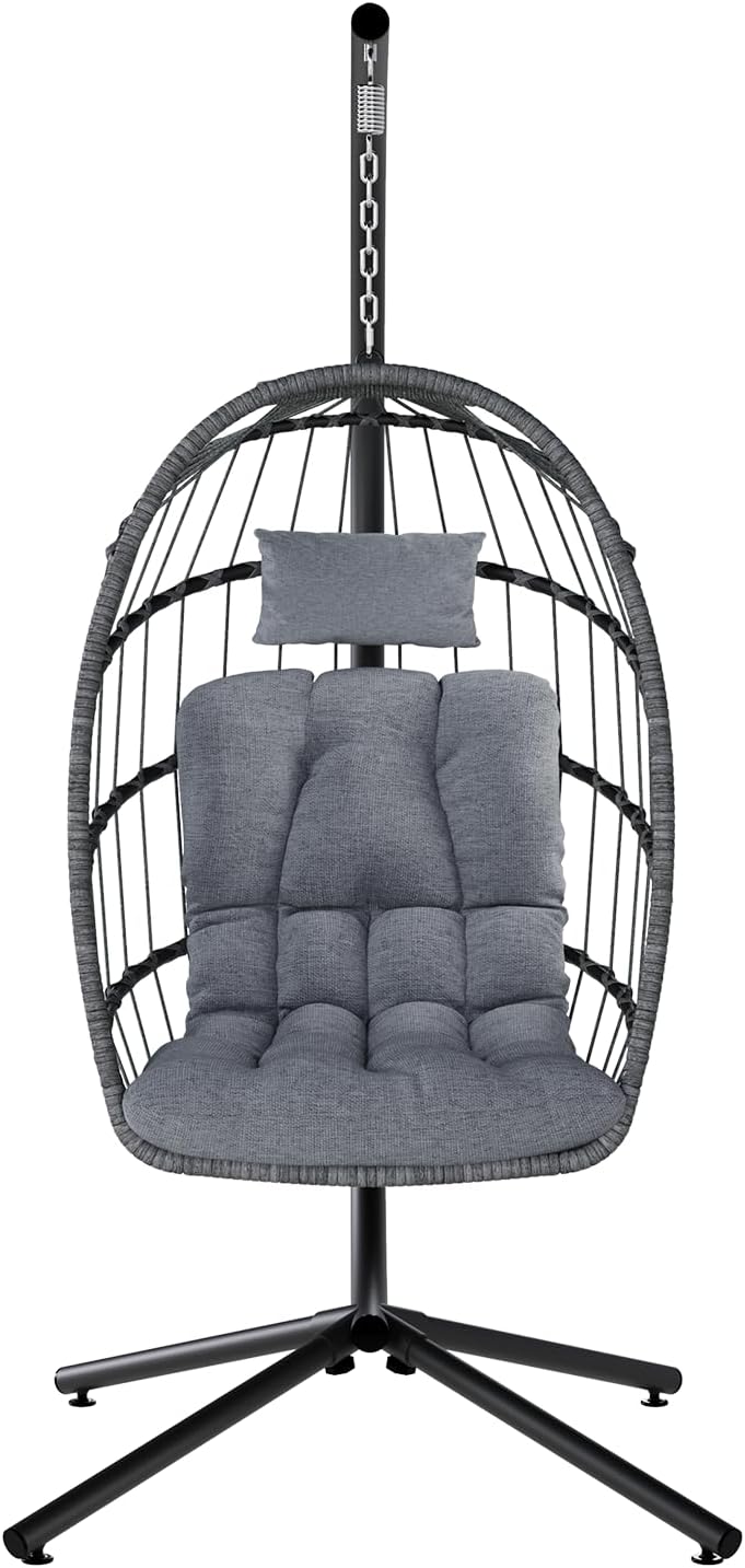 SWITTE Egg Chair Outdoor with Stand Indoor Wicker Hanging Egg Swing Chair with Cushion wourant