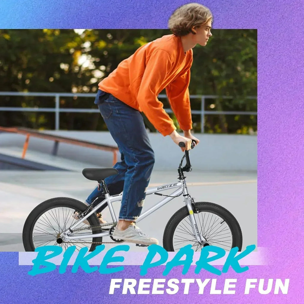 WEIZE Freestyle BMX Bicycle 20 Inch Stunt Bike for Kids and Adults Men and Women High Strength wourant