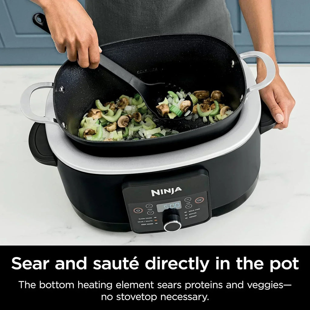 Ninja Slow Cooker 8.5 Quart Multi Cooker with Dutch oven steamer glass lid with integrated spoon wourant