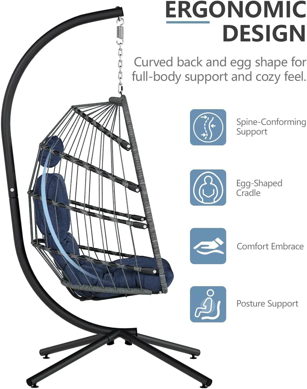SWITTE Egg Chair Outdoor with Stand Indoor Wicker Hanging Egg Swing Chair with Cushion wourant