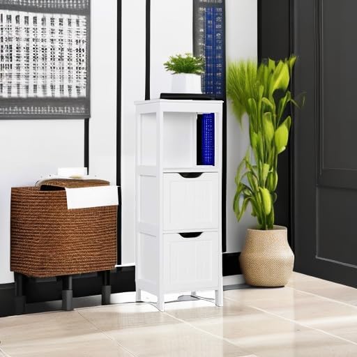 Bathroom Floor Cabinet Wooden Storage Cabinet with 2 Drawers Multifunctional Side Organizer Rack wourant