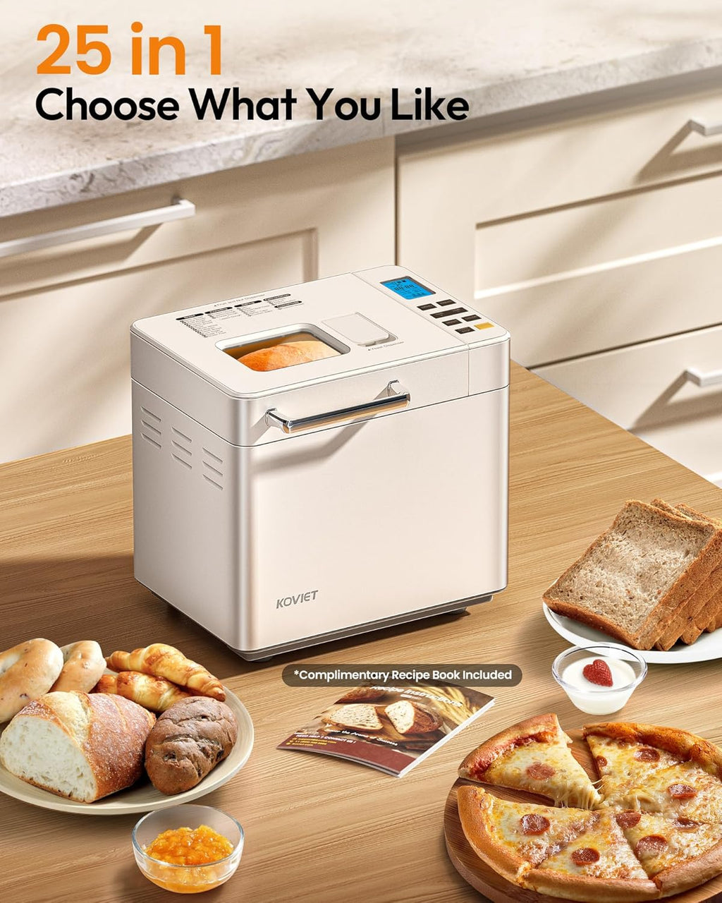25-in-1 Bread Maker with Automatic Dual Dispenser 2-Pound Stainless Steel Bread Maker wourant
