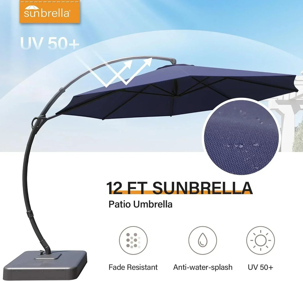 LAUSAINT HOME Outdoor Patio Umbrella with Base included 11 FT Deluxe Curvy Cantilever Umbrella wourant