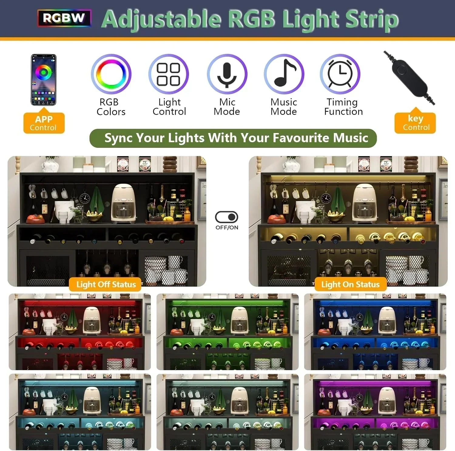 Wine Bar Cabinet with LED Light Liquor Cabinet with Glass Holder Coffee Bar for Liquor wourant