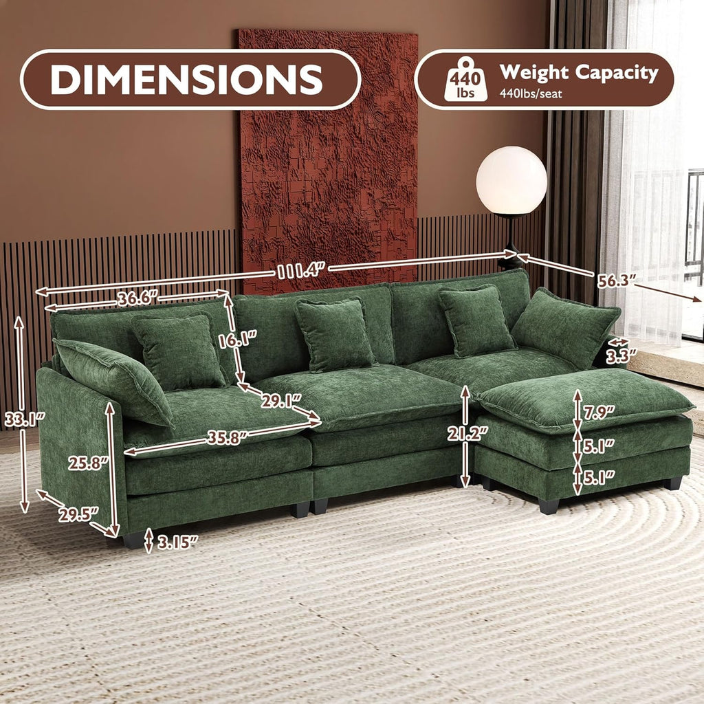 ihanherry 146-inch U-shaped modern sofa modular area cloud sofa wourant