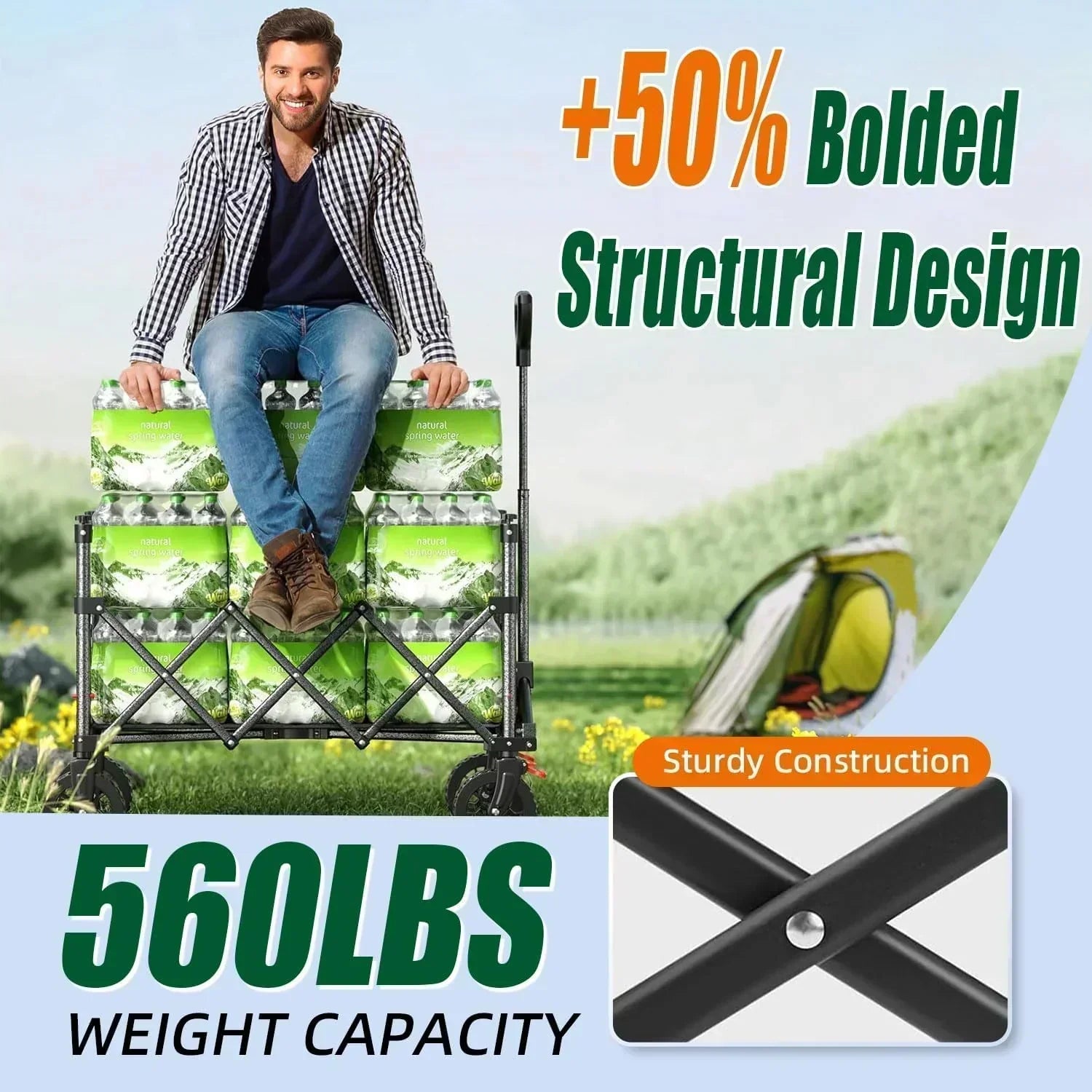 Foldable 4-wheel cart foldable 37 inches long 480 lb capacity heavy-duty beach cart wourant