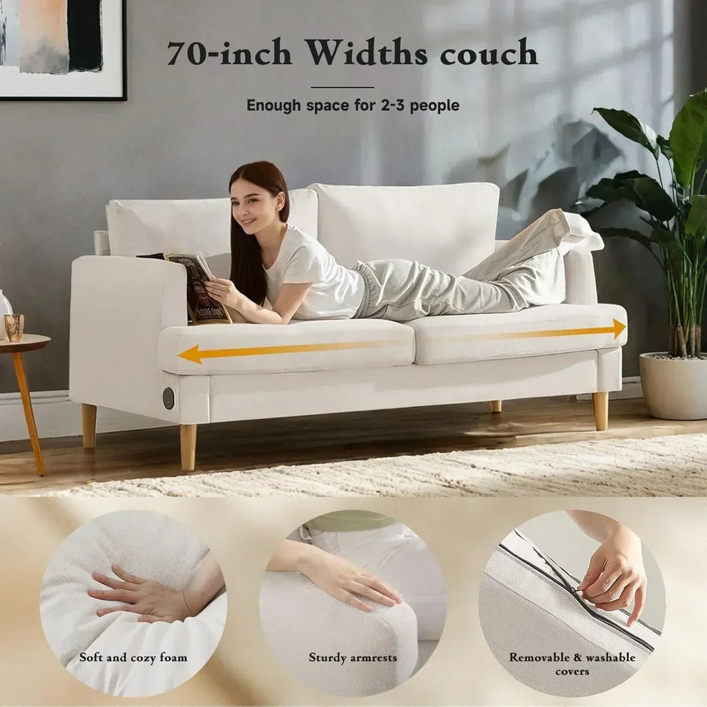 Loveseat Sofa Couch for Living Room with USB Type C Ports Dark Gray Upholstered Small Couches wourant
