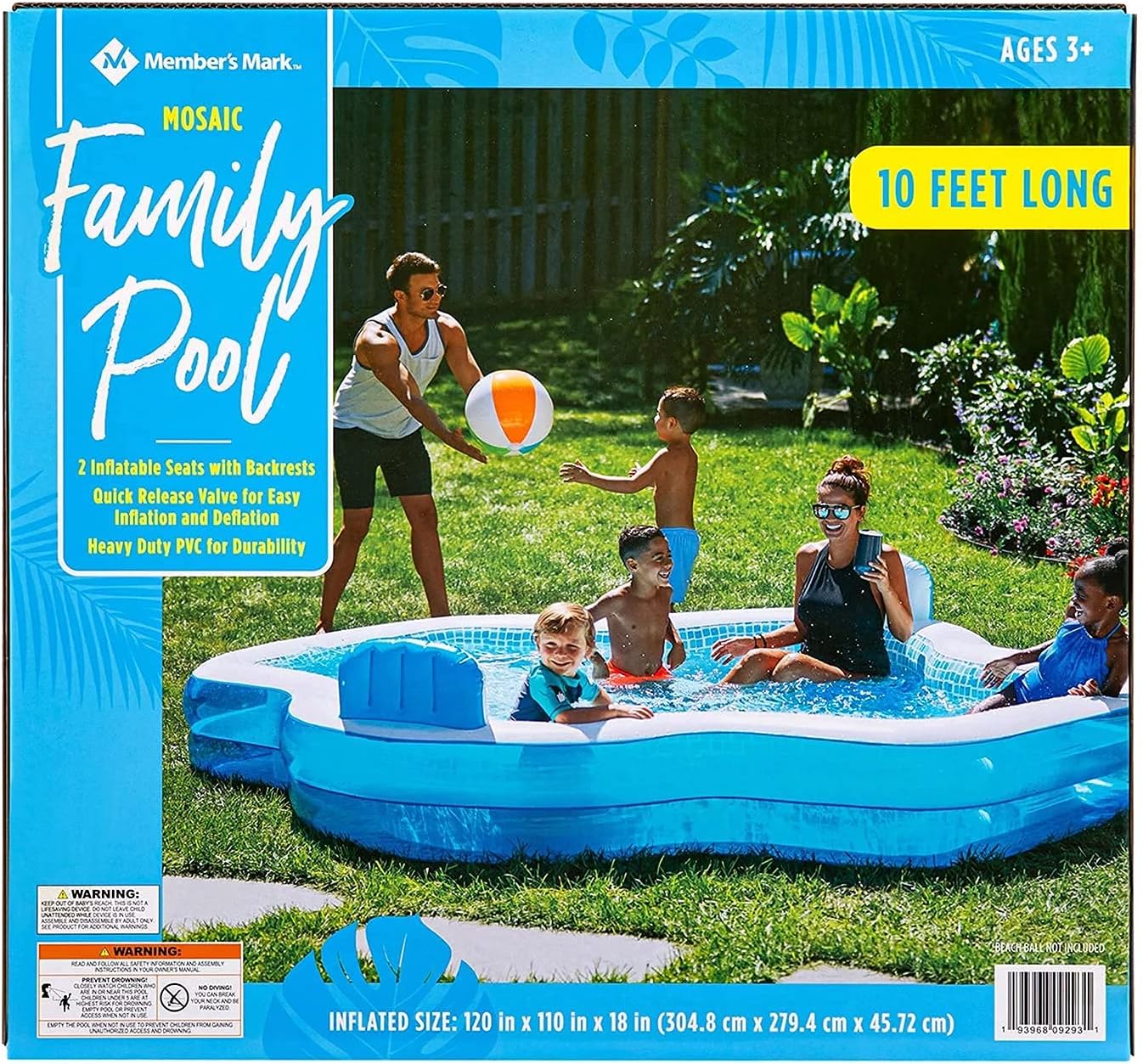 Member's Mark Elegant Family Pool 10 Feet Long 2 Inflatable Seats with Backrests wourant