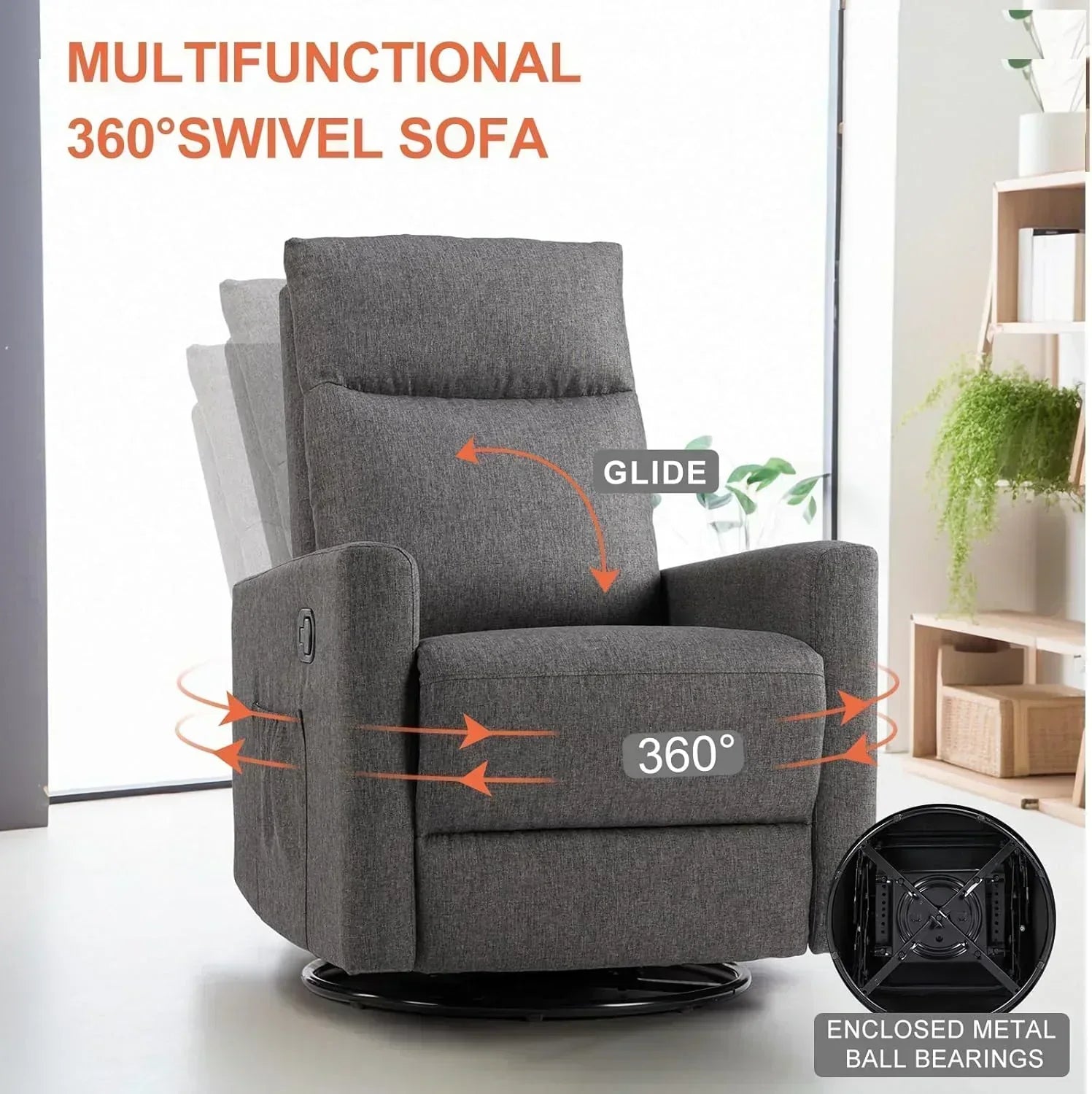 Sweet and crisp rocking chair 360 degree rotating recliner with sliding function wourant