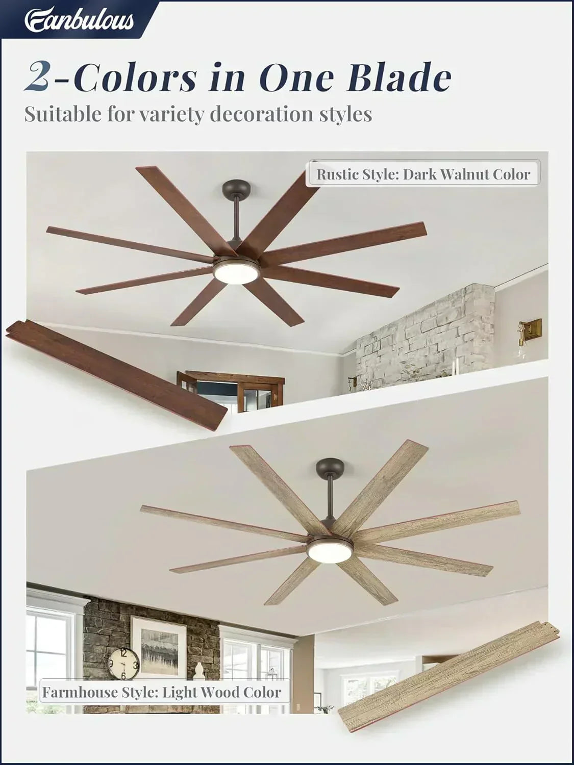 Ceiling Fan Indoor/Outdoor 8 Blades 65 inches wourant