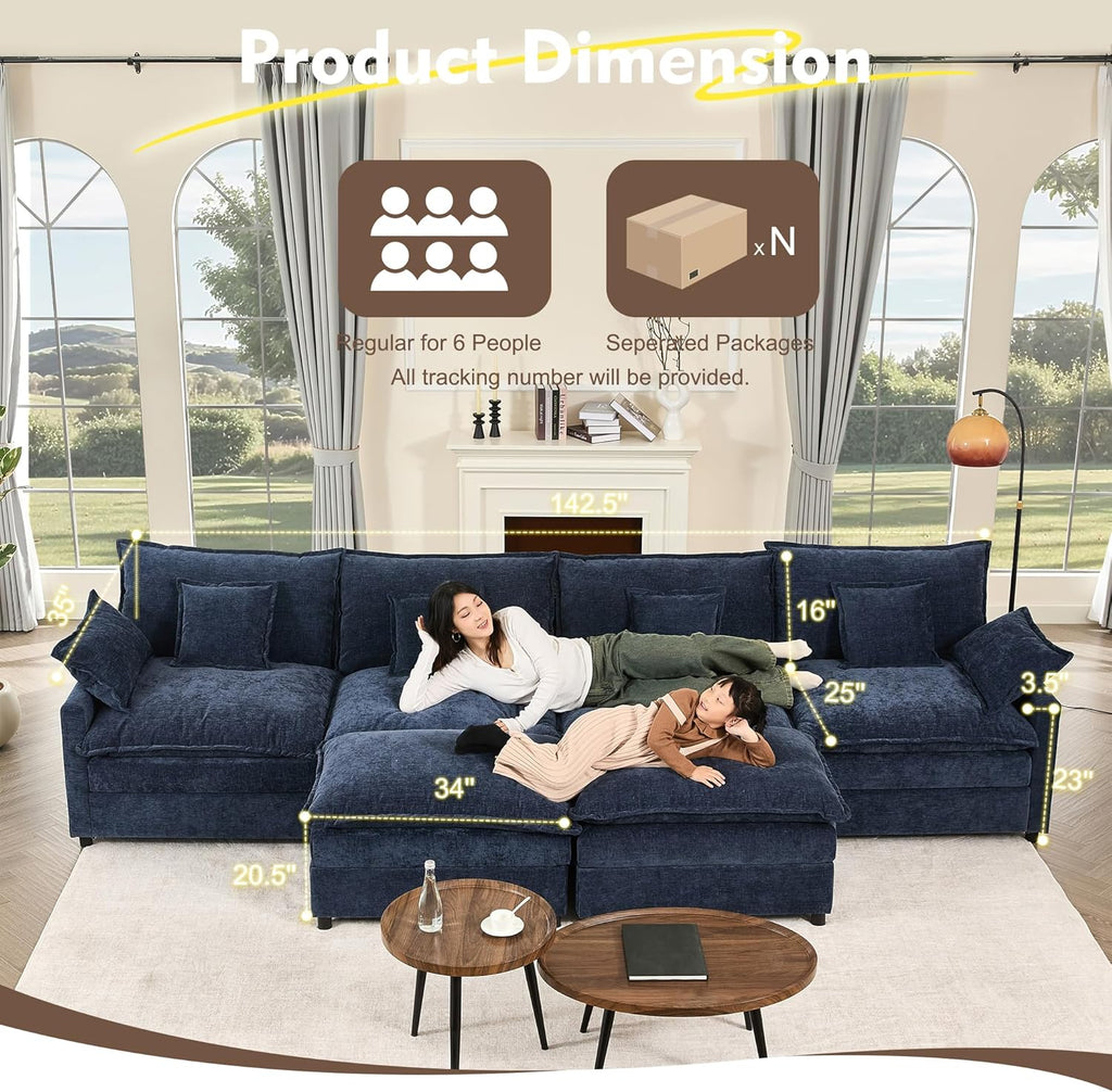 108 Inch U Shape Sofa Sectional Sofa Comfortable Cloud Sofa Living Room Deep Seat Sofa wourant
