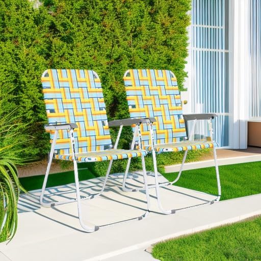 VINGLI Patio Lawn Webbed Folding Chairs Set of 2 Outdoor Beach Portable Lawn Chair wourant