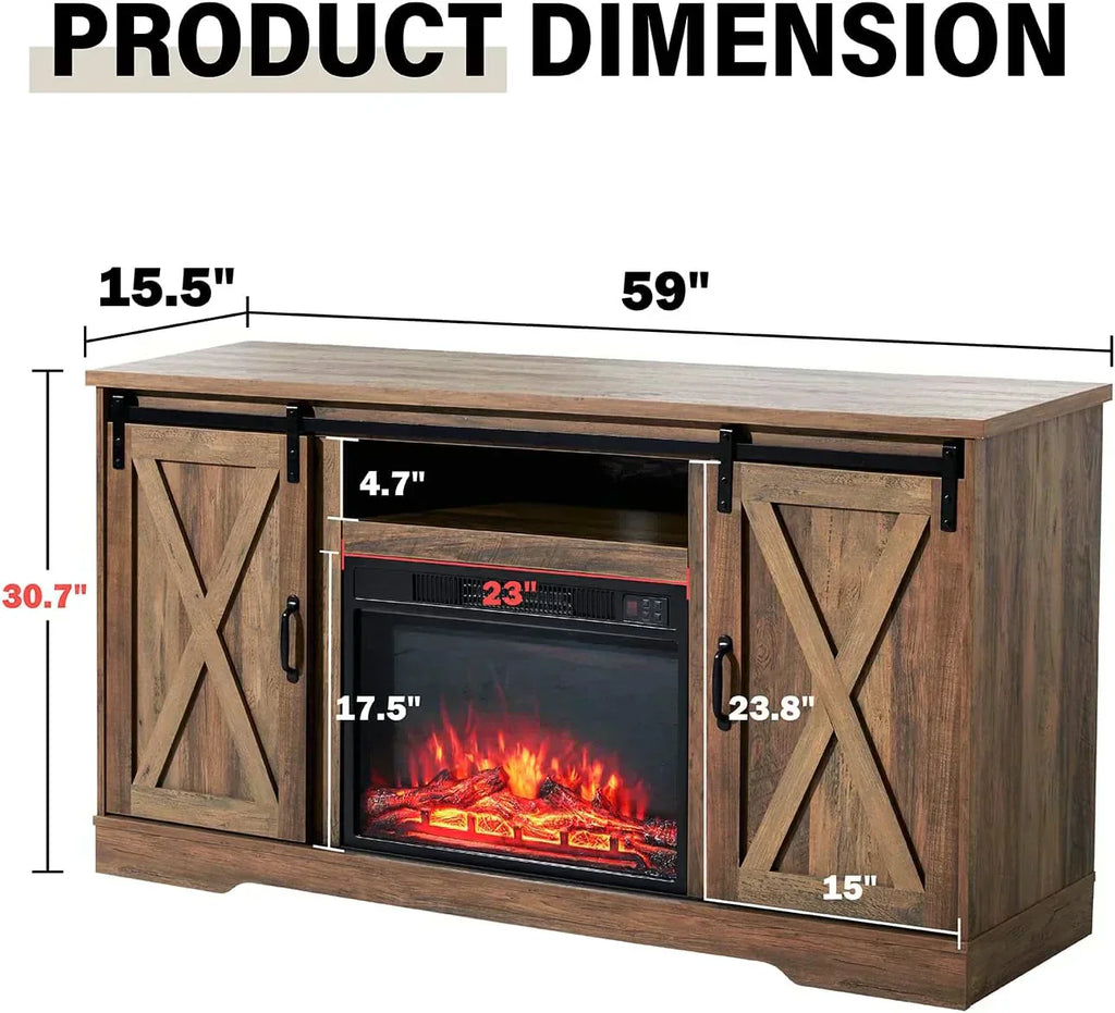 AMERLIFE Fireplace TV Stand with Sliding Barn Door  Farmhouse 63" Fireplace Entertainment Center wourant