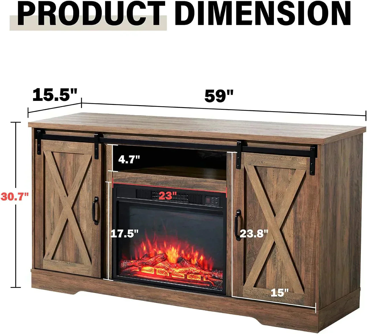 AMERLIFE Fireplace TV Stand with Sliding Barn Door  Farmhouse 63" Fireplace Entertainment Center wourant
