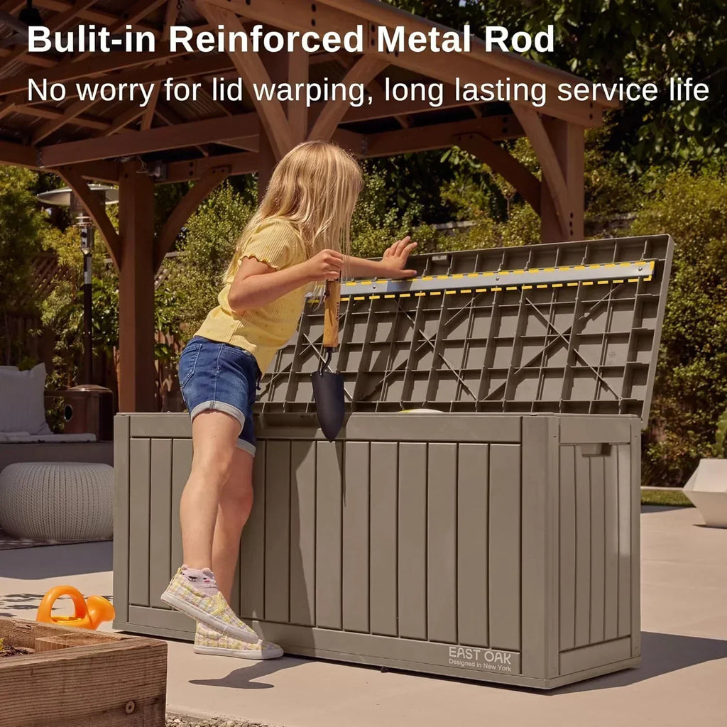 EAST OAK Outdoor Storage Box 60 Gallon Deck Box Indoor and Outdoor Use Waterproof Resin Storage wourant