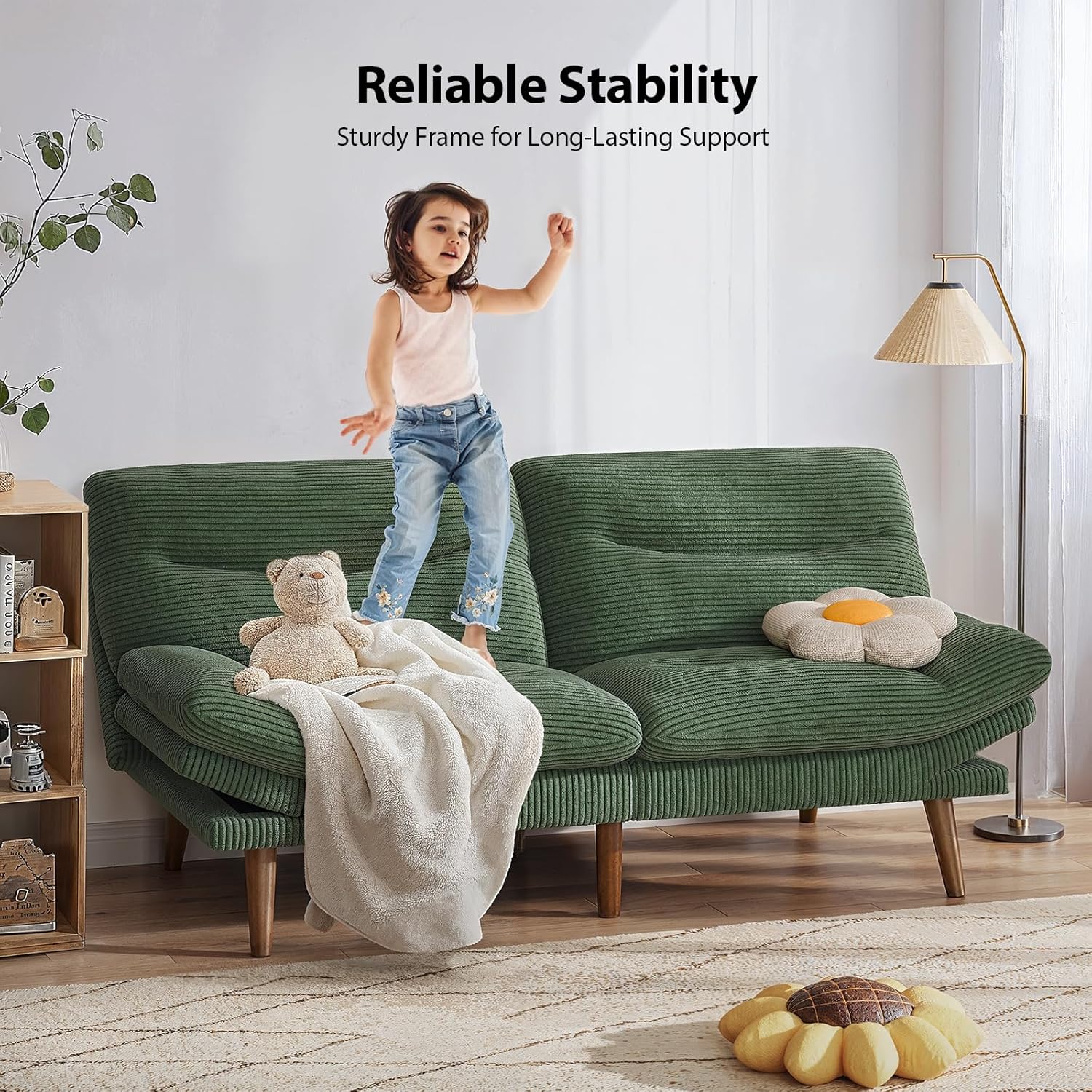 Convertible Futon Sofa Bed 66 Inch Corduroy Futon Sofa Recliner Sofa Bed for Small Spaces wourant