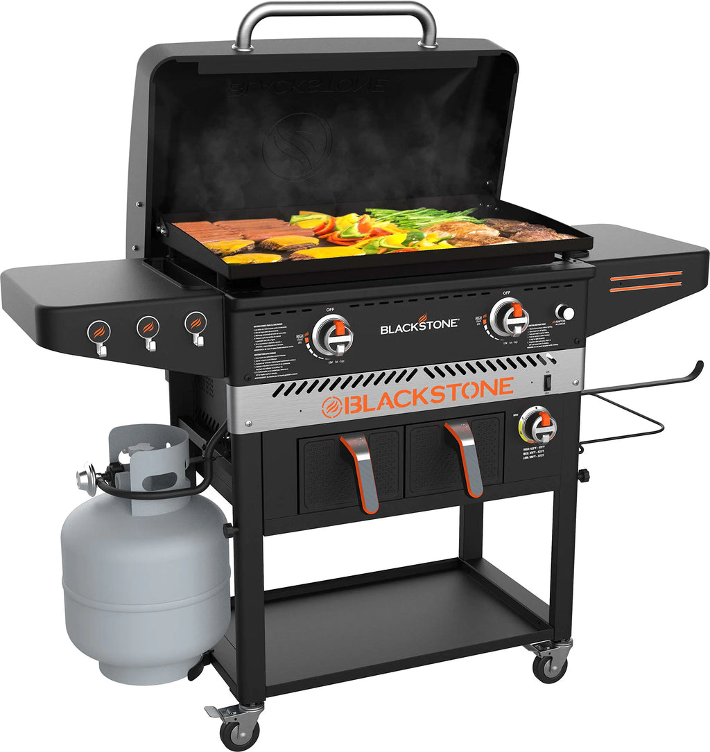 Blackstone 1962 Air Fryer Combo Two Burners Stainless Steel Gas Hood Wheels Two Side Shelf wourant