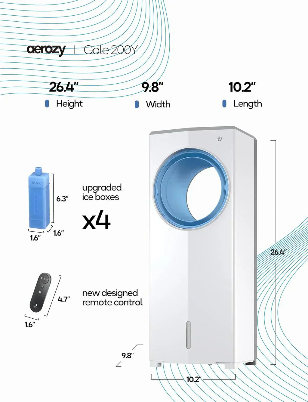 Windowless Portable Air Conditioner 26.3" Small Evaporative Air Cooler for Room No Window wourant