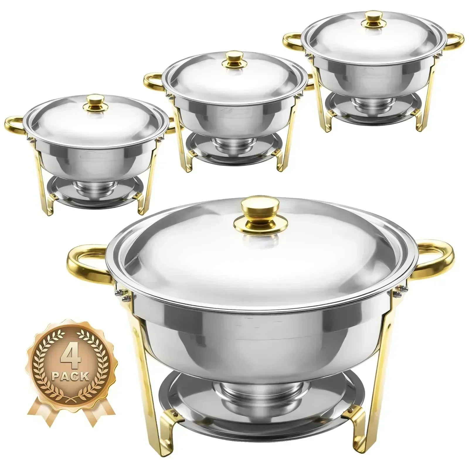 Chafing Dishes for Buffet 4 Pack 6QT Round Chafing Dishes Stainless Steel Chafing Dish Buffet Set wourant
