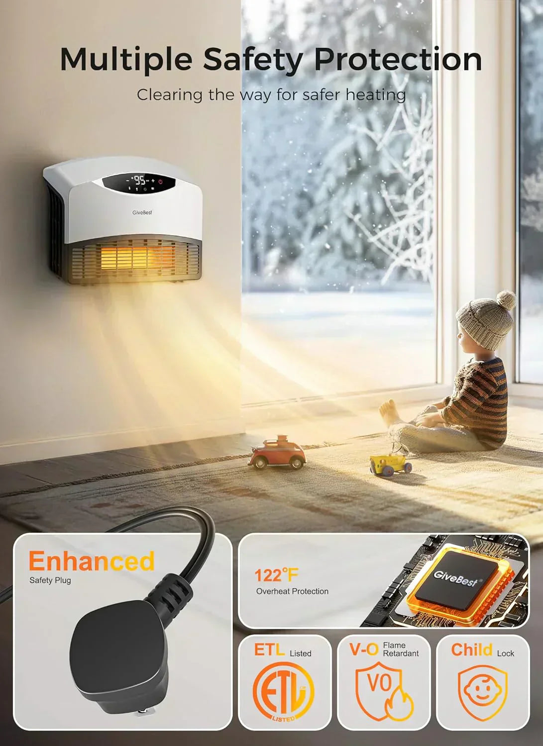 Wall mounted electric heater with WiFi and remote control floor standing heater 1500W wourant