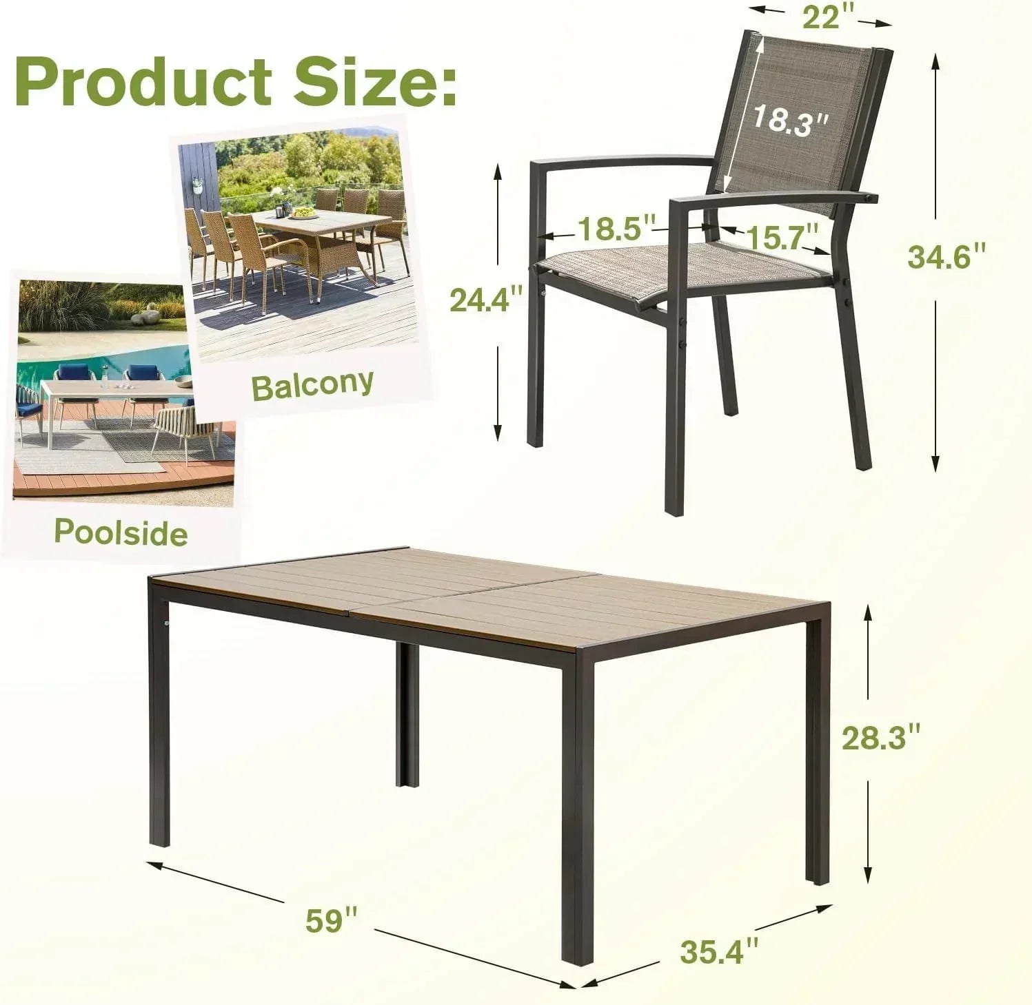 Homall Patio Dining Set 7 Pieces Outdoor Furniture with Large Table and 6 Textilene Chairs wourant