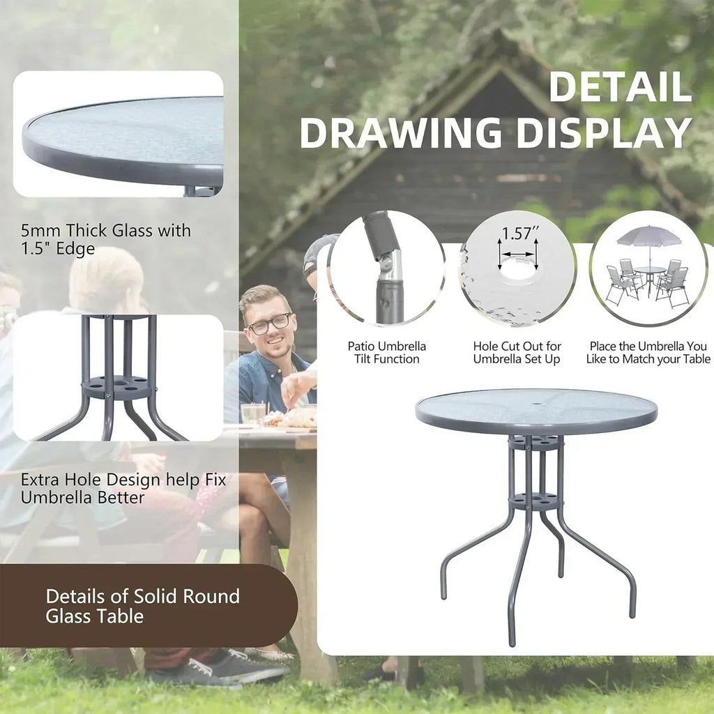 Vongrasig 6 Piece Folding Patio Dining Set Small Metal Outdoor Garden Patio Table and Chair Set wourant