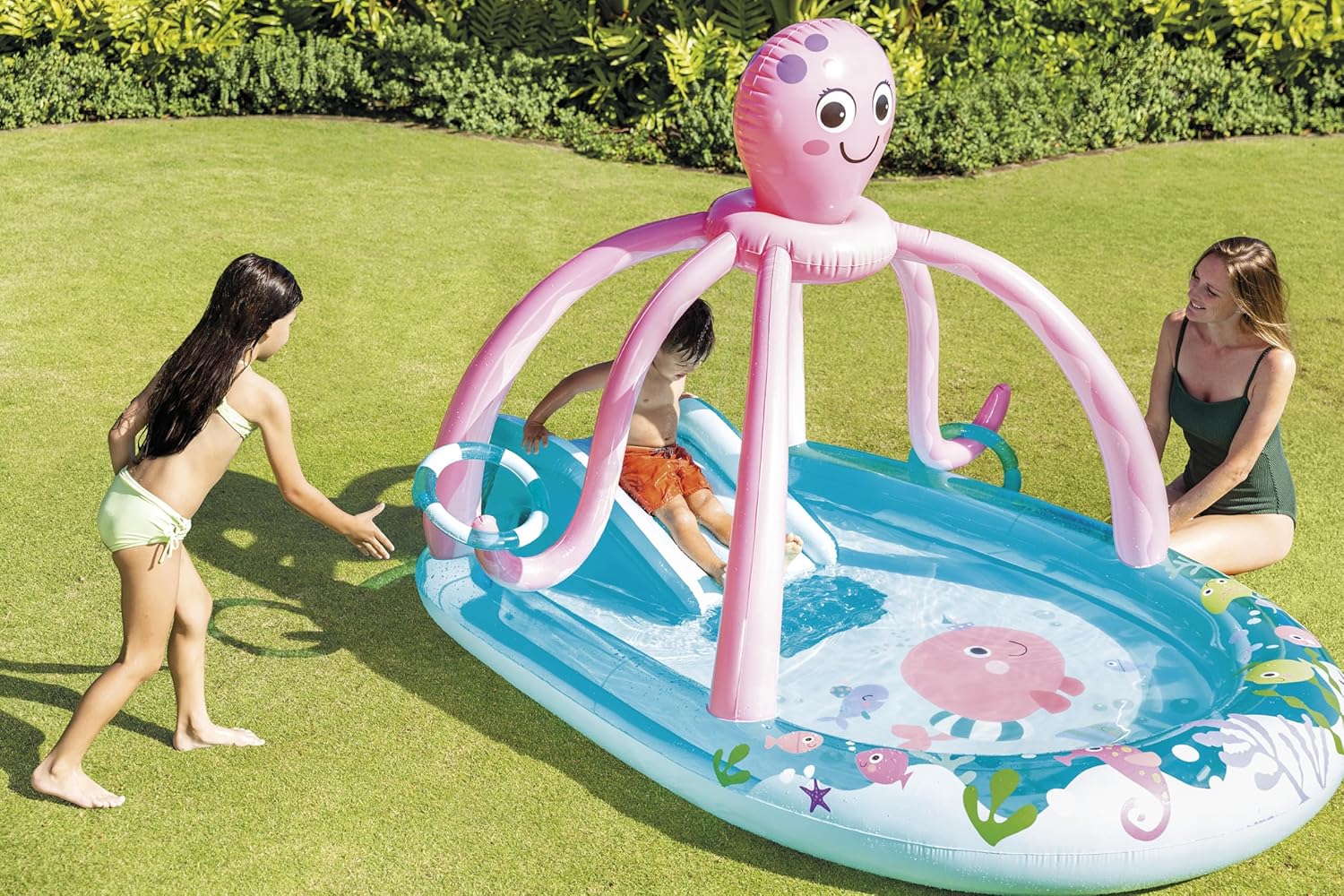 Intex 96" x 78" x 28" Inflatable Jungle Adventure Play Center Spray Kiddie Pool Water Slide wourant