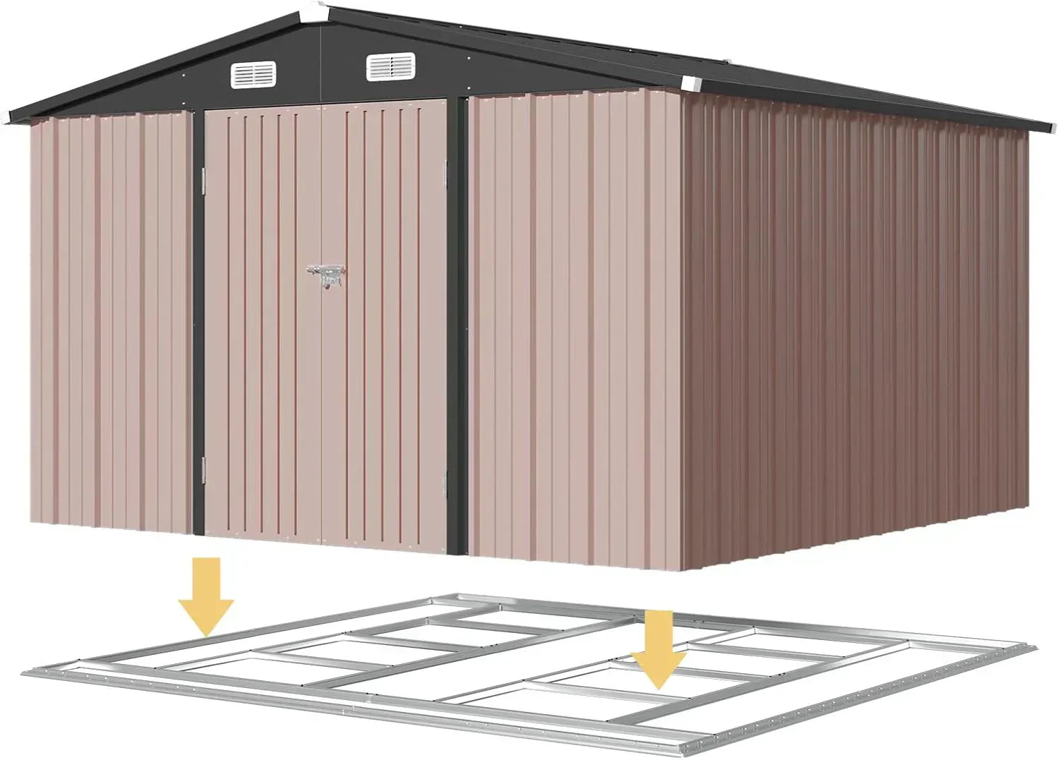 Aoxun 12x10 FT Shed Metal Outdoor Waterproof Storage Shed Steel Utility Garden Tool Shed wourant
