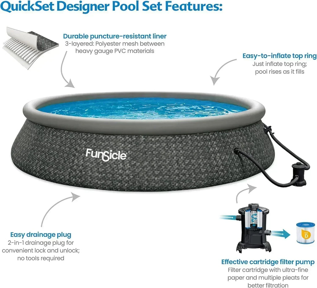 Funsicle 12 Foot by 36 Inch Quickset Round Inflatable Ring Top Outdoor Swimming Pool Set wourant