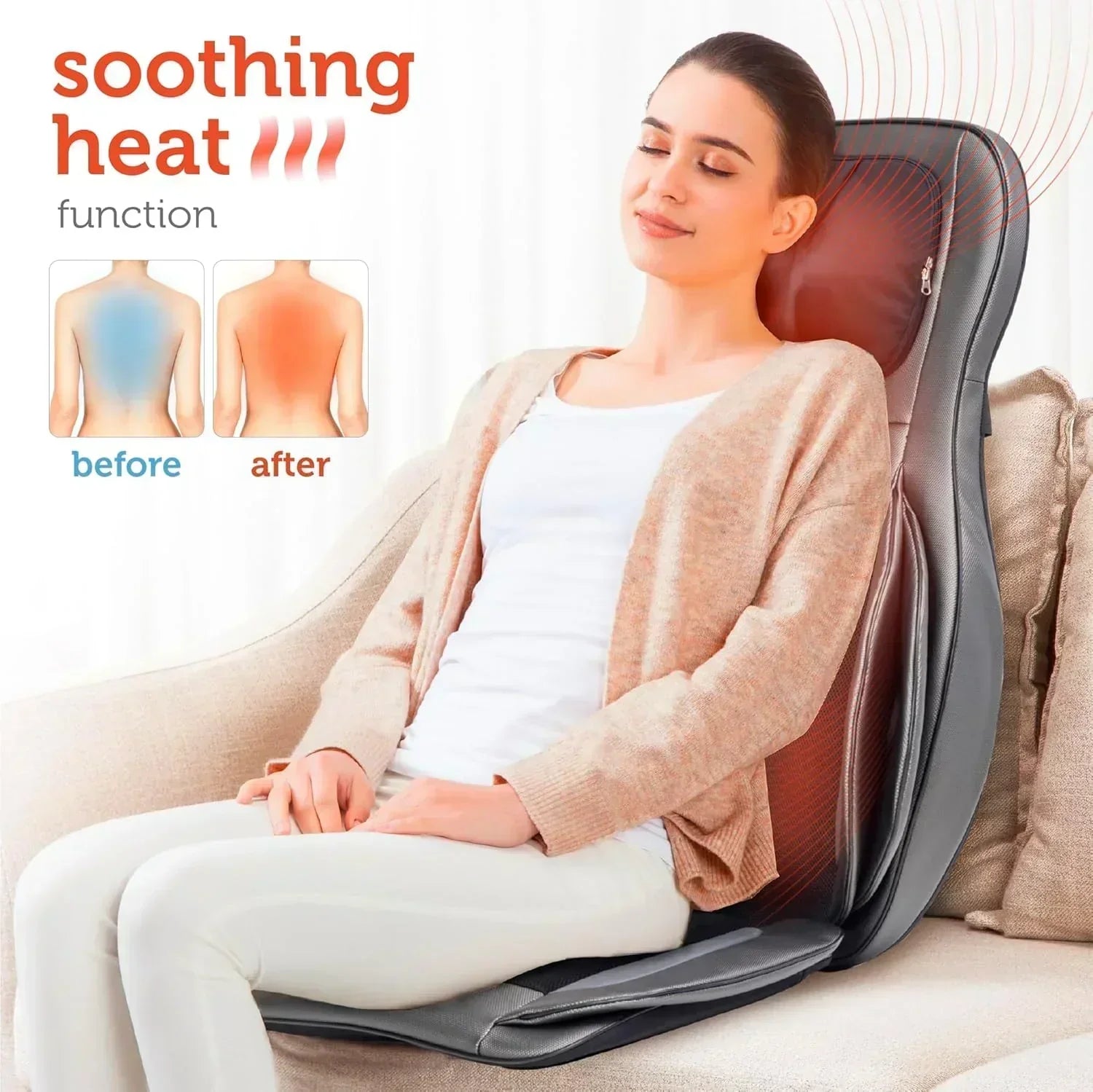 COMFIER Massager Chair with Heat Shiatsu Neck Back Massager Portable with Compress wourant