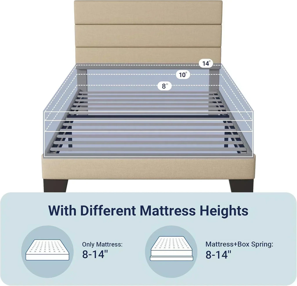 Allewie Queen Size Platform Bed Frame with Fabric Upholstered Headboard Wooden Slats Support wourant