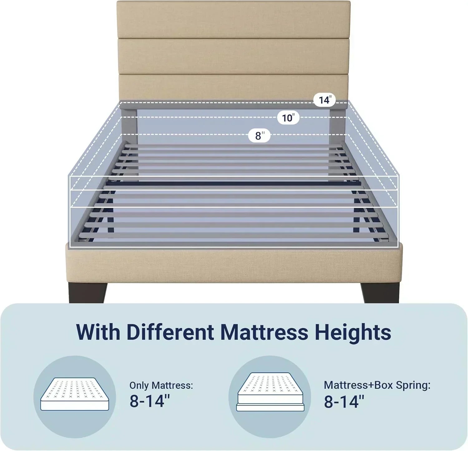 Allewie Queen Size Platform Bed Frame with Fabric Upholstered Headboard Wooden Slats Support wourant