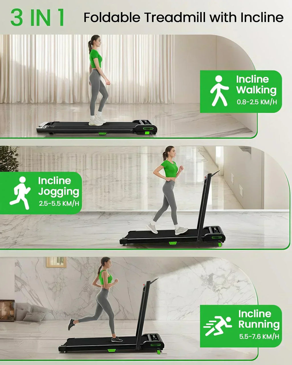 Akluer Inclined Home Treadmill 2.5 HP Small Under-Desk Treadmill Remote Control LED Display wourant