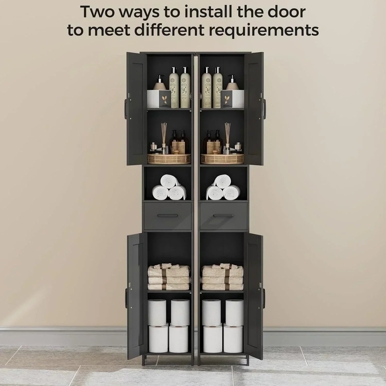 Homhedy 67" H Tall Bathroom Storage Cabinet with 2 Barn Doors and 1 Drawer Narrow Storage Unit wourant