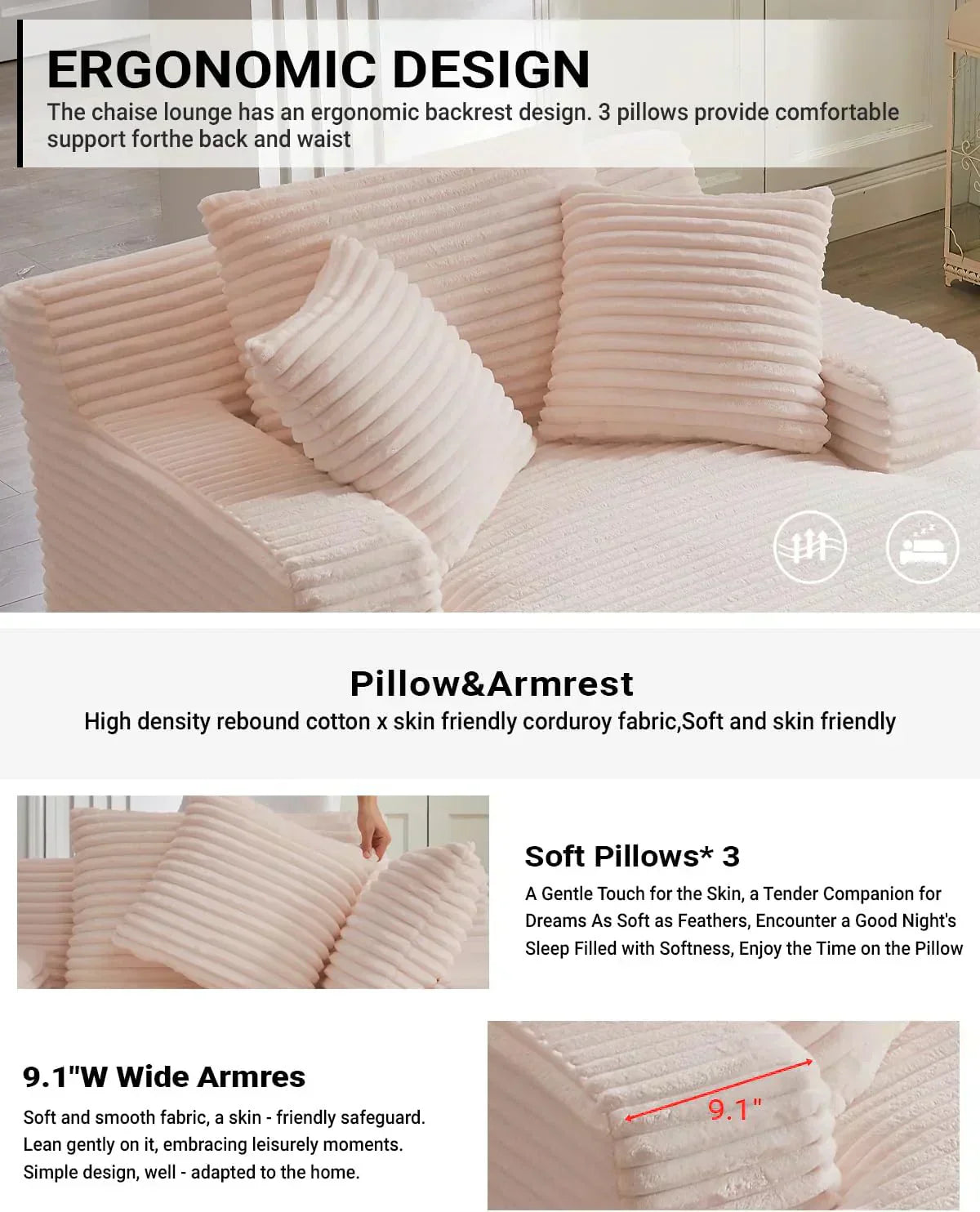 50-inch indoor recliner oversized corduroy upholstered boneless sofa bed deep sleeper sofa wourant