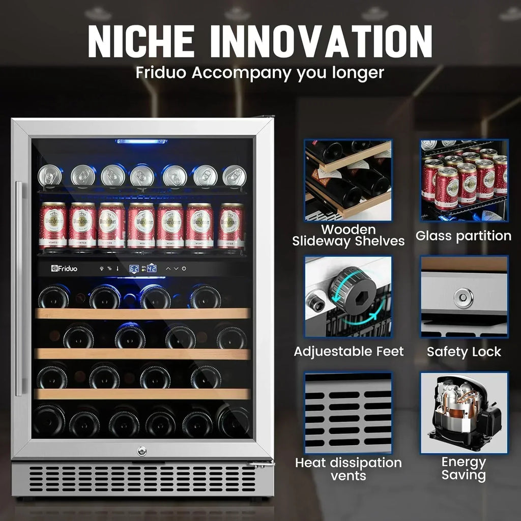 24 inch Dual Zone Beverage Refrigerator 30 Bottles 82 Cans Wine Fridge Built-in or Freestanding wourant