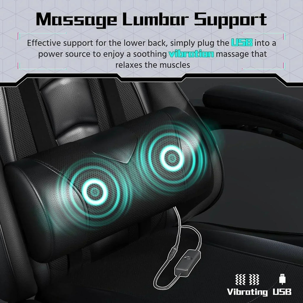 Gaming Chair with Massage Lumbar Support and Footrest Height Office Gaming Chair wourant