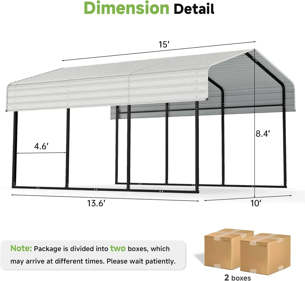 10'x15' Heavy Duty Metal Carport Outdoor Garage Car Shelter Shade with Heavier Frame wourant