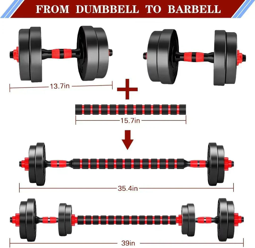 Adjustable dumbbell set, free weight dumbbell pair convertible into barbell wourant