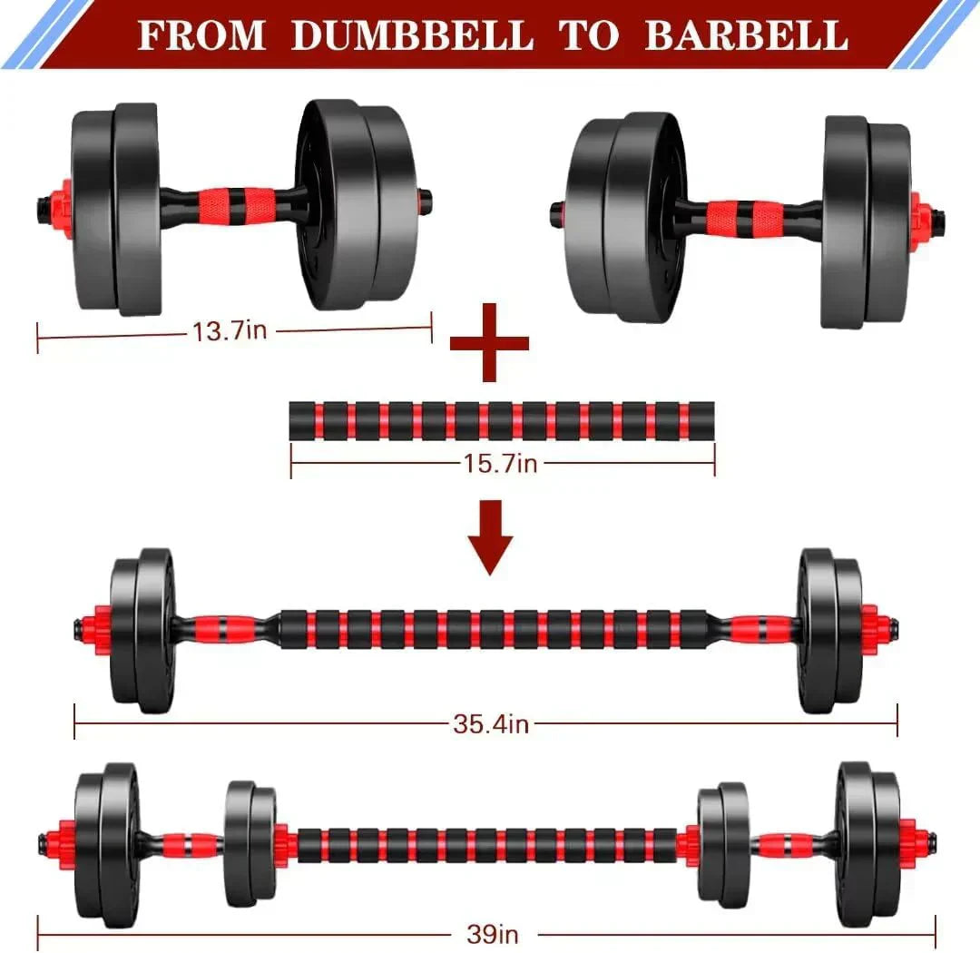 Adjustable dumbbell set, free weight dumbbell pair convertible into barbell wourant
