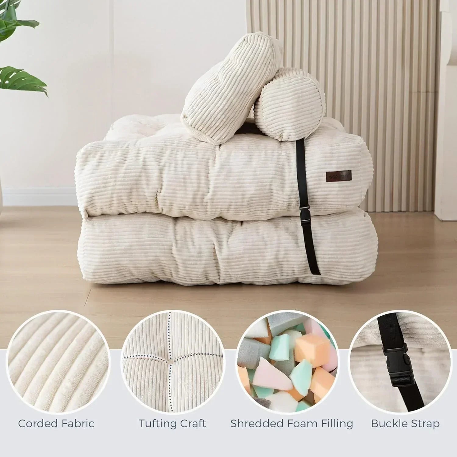 MAXYOYO Folding Sofa Bed Convertible Sleeper Chair with Pillow Foldable Mattress with Back Support wourant