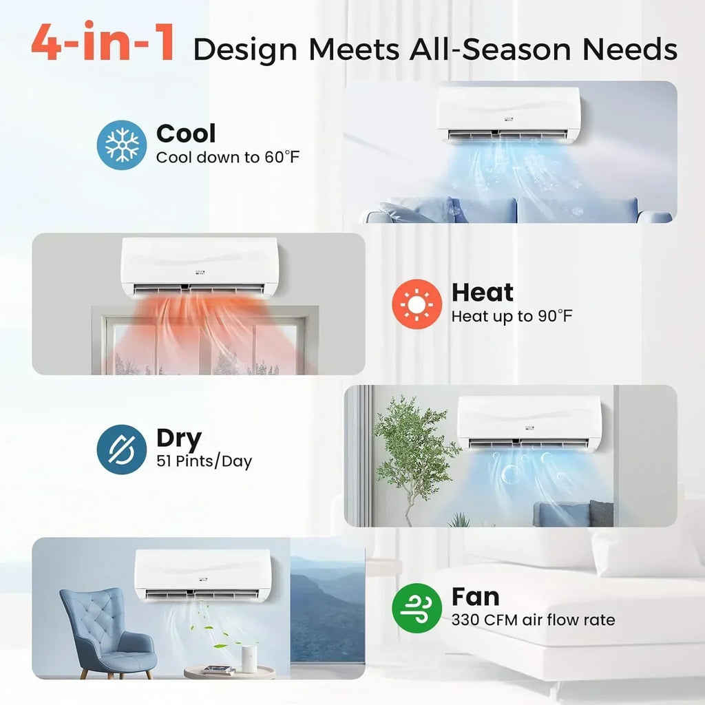 COSTWAY 12000BTU Mini Split Air Conditioner Heater 20 SEER2 115V Wall-Mounted Ductless wourant