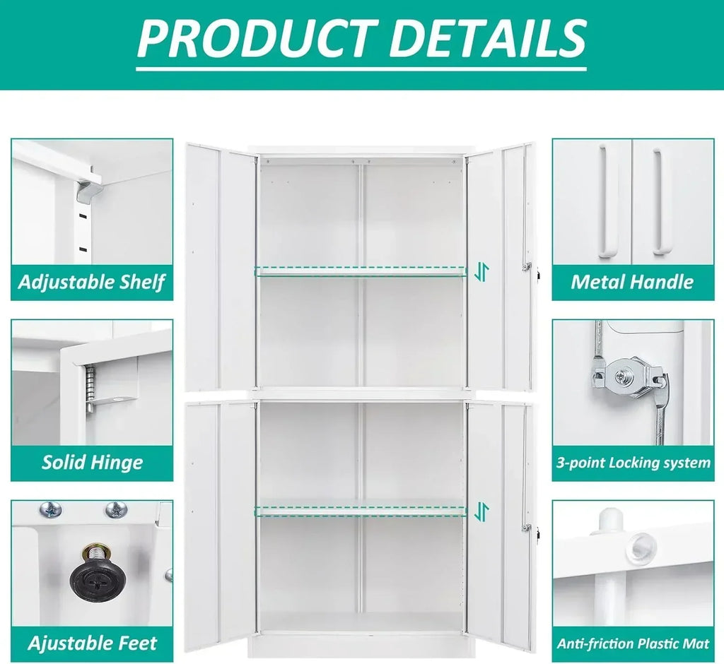 Metal Storage Cabinet with 2 Doors and 6 Shelves Black Metal Cabinet Garage Storage Cabinet wourant
